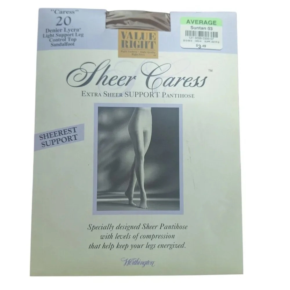 Worthington Sheer Caress Pantihose Sandaltfoot‎ Suntan 03 Control Top Average